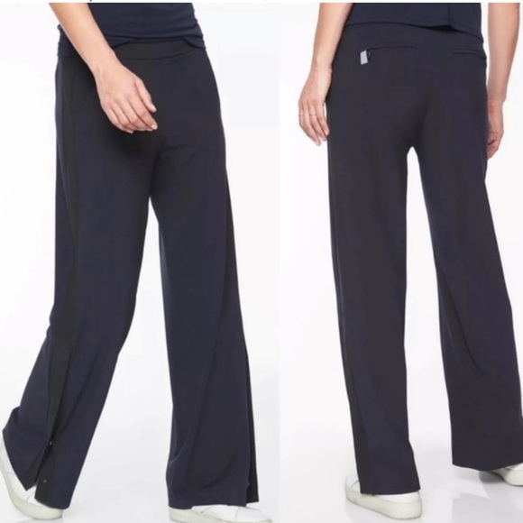 Athleta Gramercy Track Trousers Navy Blue Wide Leg Pants - Picture 3 of 4